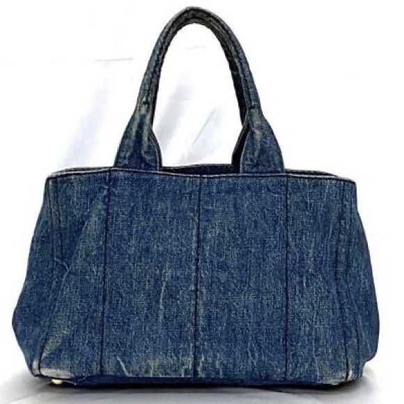PRADA Canapa Tote Bag Very Good Denim Navy - Picture 2 of 12